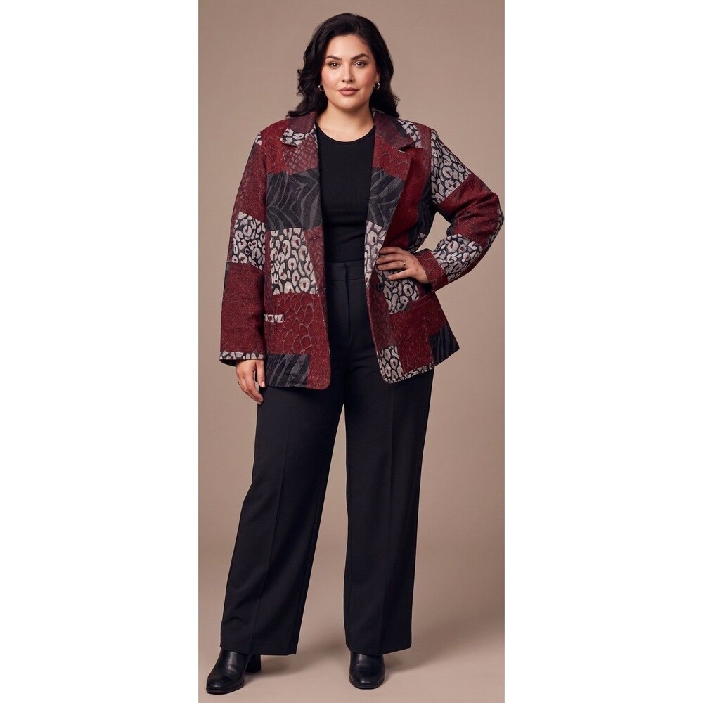 VTG Maggie Sweet Patchwork Jacket Womens 2X 3X Red Leopard Boho Art Teacher